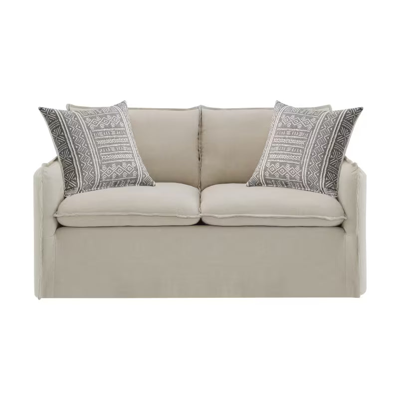 Beige Sofa, Loveseat and Swivel Chair Set — loveseat front product view.
