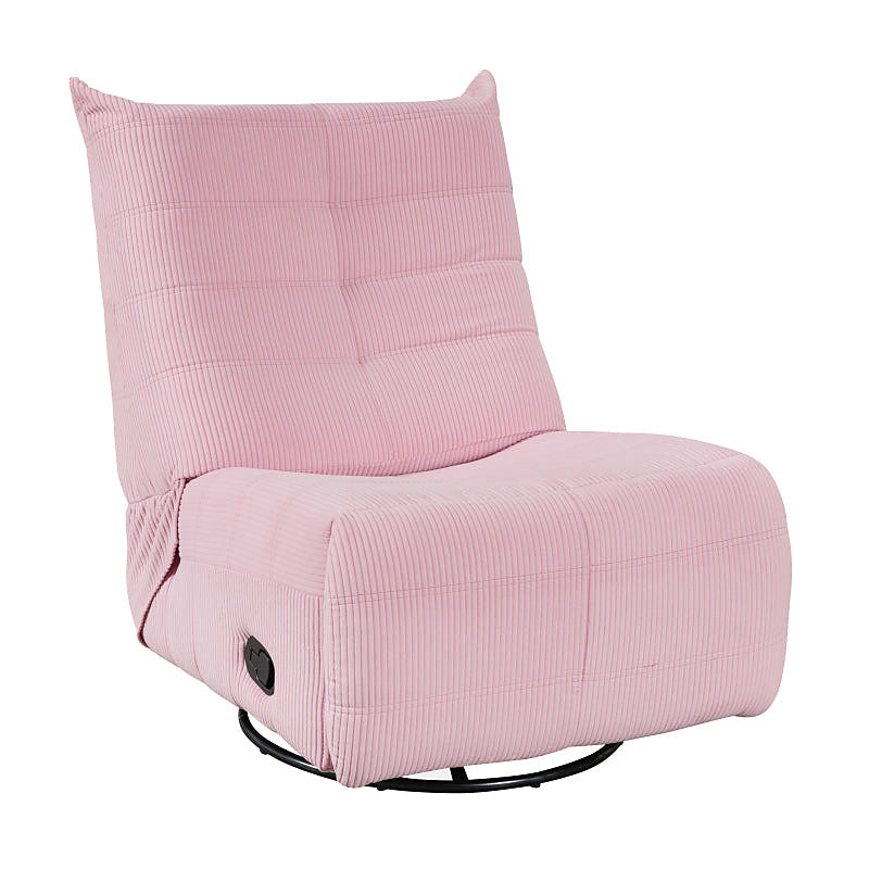 Georgena pink corduroy swivel glider recliner — angled view