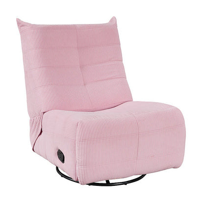 Georgena pink corduroy swivel glider recliner — angled view
