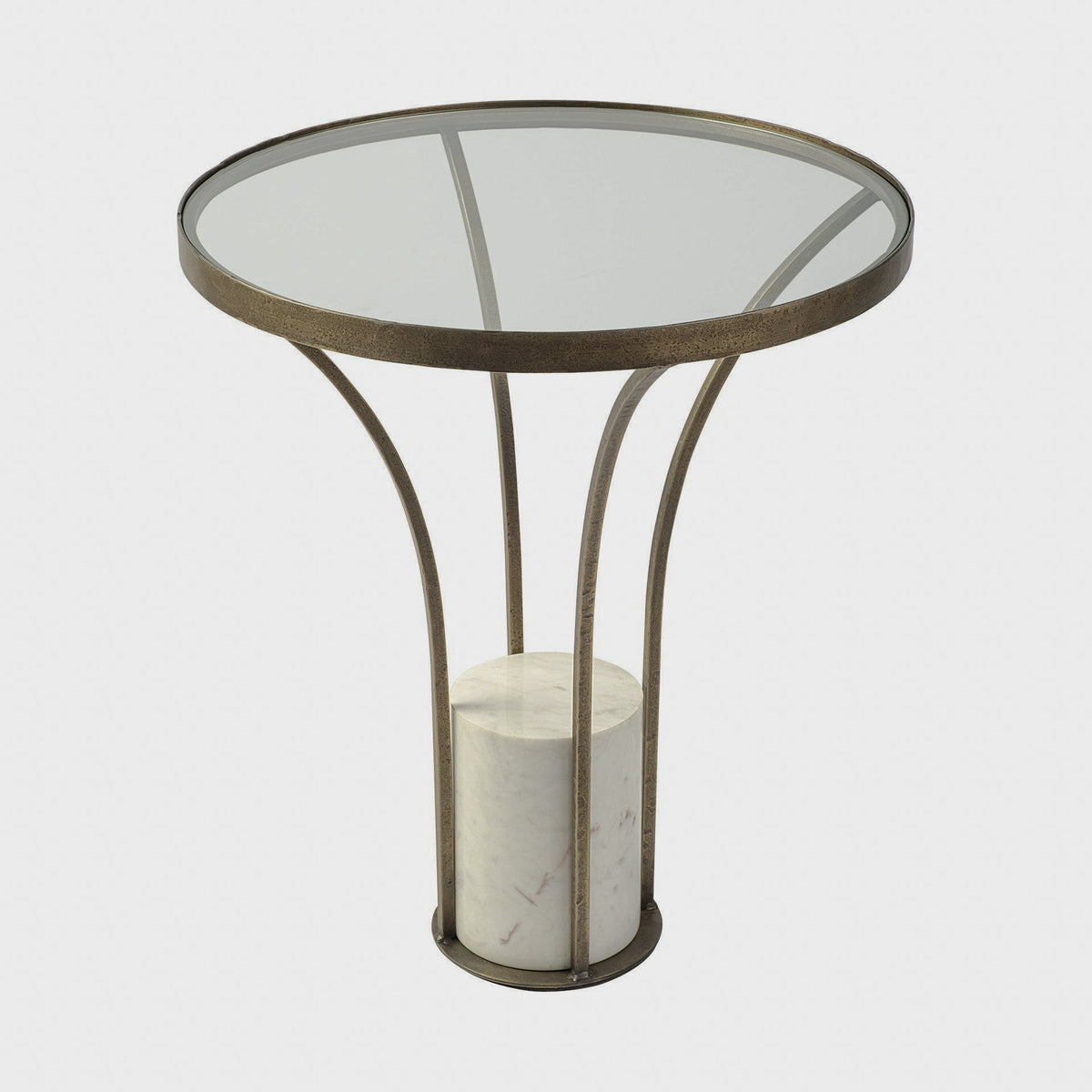 Round Glass Side Table with Marble Pedestal
