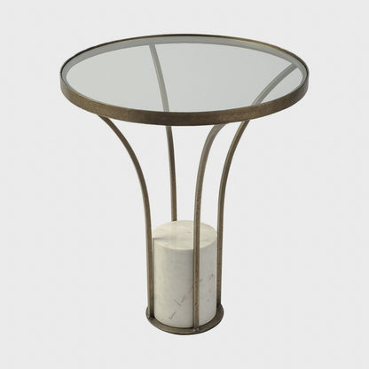 Round Glass Side Table with Marble Pedestal
