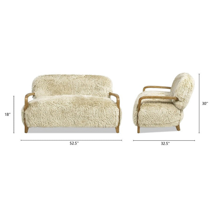 Enchante Sheepskin Accent Loveseat — dimension diagram showing 52.5-inch width