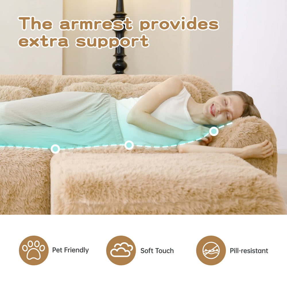 80-Inch Plush Deep-Seat Sofa with Footrests — padded arm support and reclining scale view
