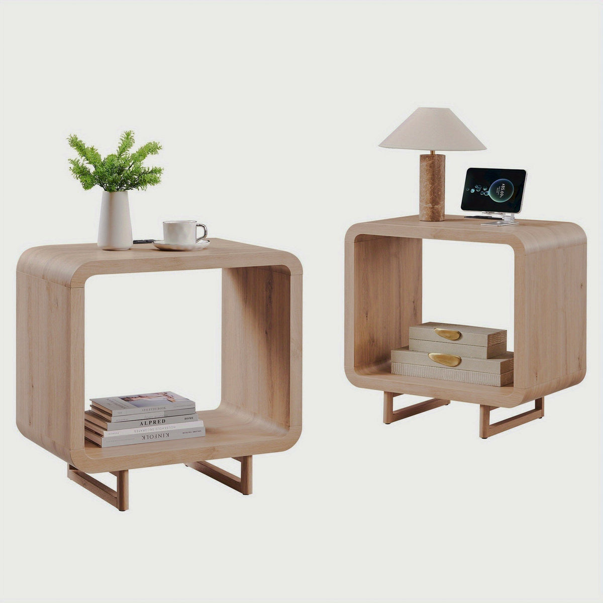 Rounded Charging End Table with Open Shelf