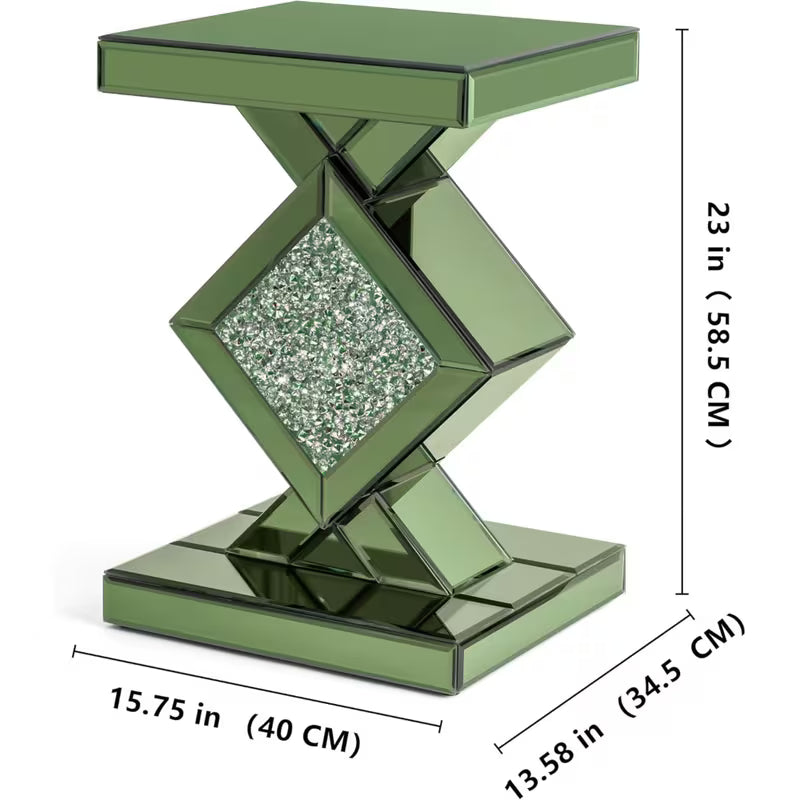 Dimension diagram of the green mirrored accent table