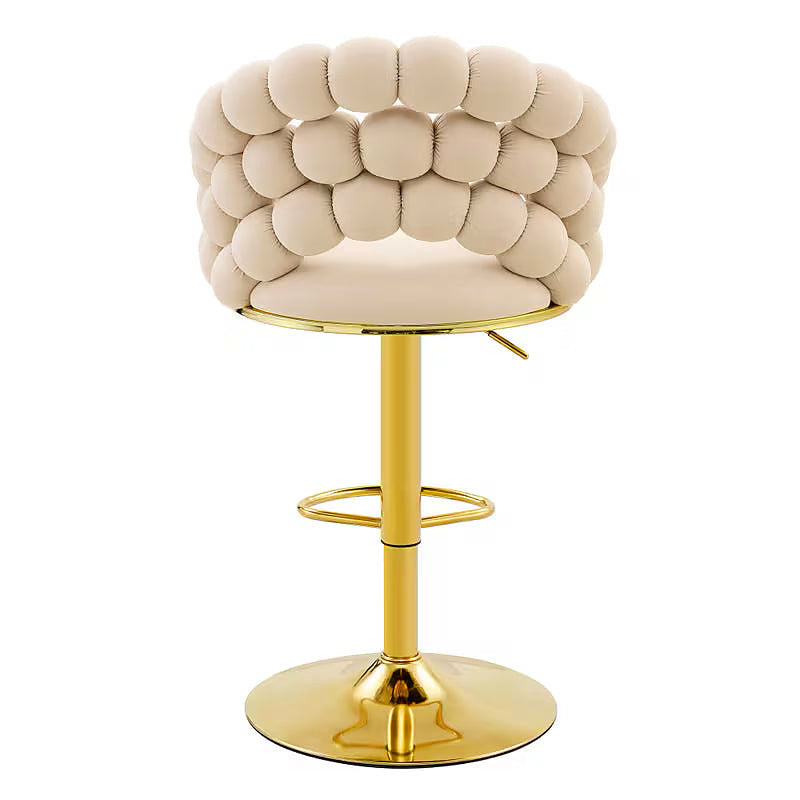 Beige bubble velvet bar stool with a gold tone base
