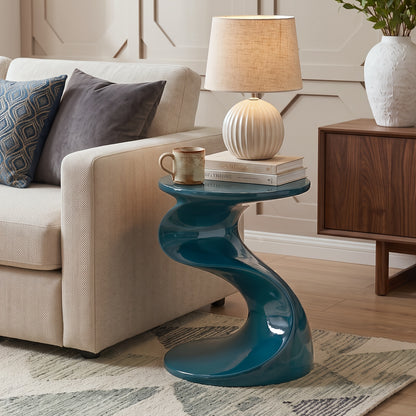 High Glossy Side Table, End Table, S-Shaped Base Fashion Design, Modern Nightstand, Accent Table, for Small Spaces, with 18" High Base, for Living Room Office Apartment, No Assembly, Blue/Green/Pink