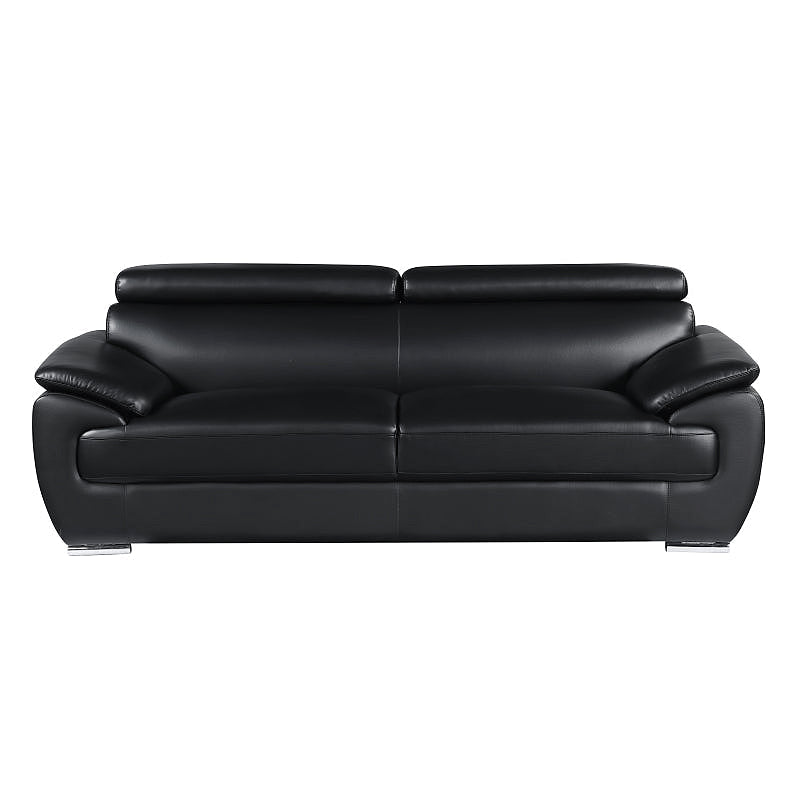 Sterling Black Leather Sofa — front view on a white background