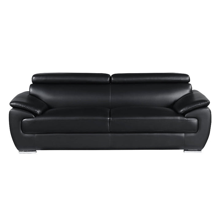 Sterling Black Leather Sofa — front view on a white background