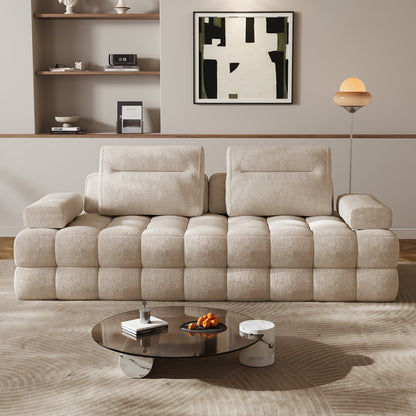 88-Inch Chenille Modular Cloud Loveseat — camel front view in a living room