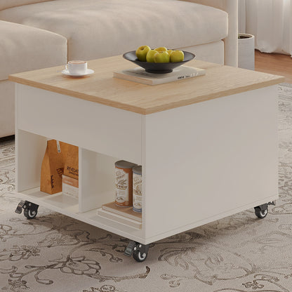 Cream rolling storage table with square top closed