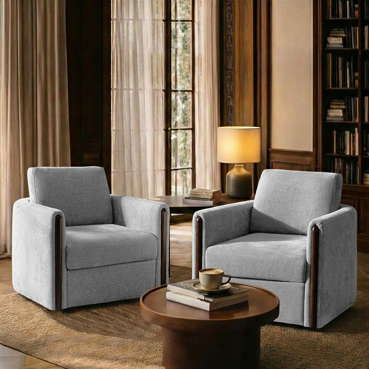 Hulala Gray Chenille Swivel Armchair — gallery view 5 of 12
