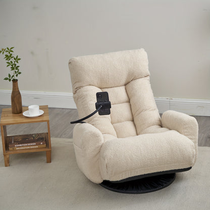 Five-Position Swivel Floor Chair with Phone Holder — beige floor chair at an angle