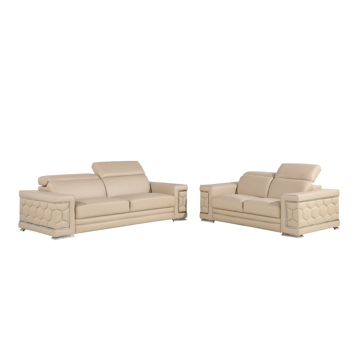 Two Piece Beige Genuine Leather Five Person Seating Set - 549000