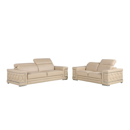 Two Piece Beige Genuine Leather Five Person Seating Set - 549000