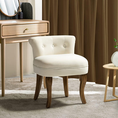 Ivory low-back vanity chair with wooden legs