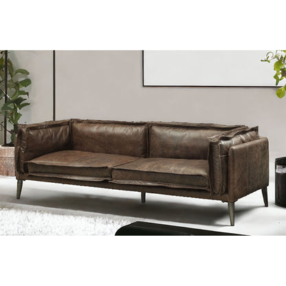 71" Chocolate And Silver Top Grain Leather Loveseat - 515670