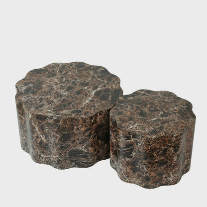 Brown Marble-Look Scalloped Tables, Set of 2