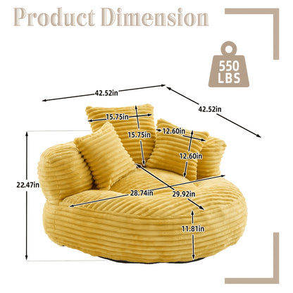 Round Corduroy Bean Bag Chair with Three Pillows — body and seat dimensions diagram