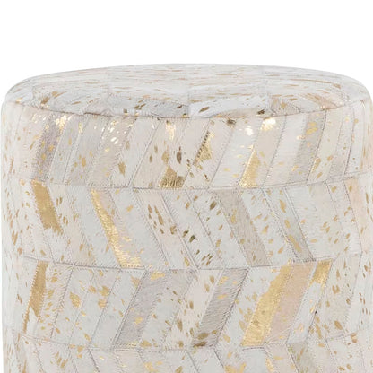 Ivory and Gold Chevron Leather Ottoman — ivory padded top and chevron close-up