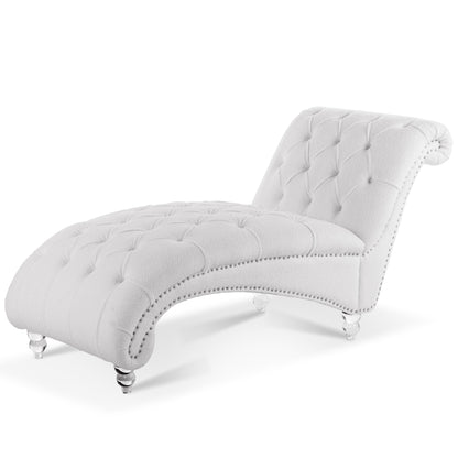 Tufted Chaise Lounge with Clear Legs — front three-quarter product view.