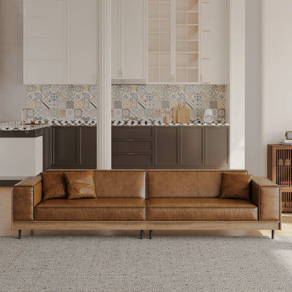 111.81-Inch Brown Leather Four-Seat Sofa