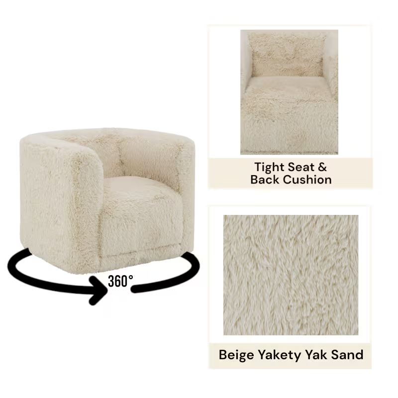 Beige Sofa, Loveseat and Swivel Chair Set — chair swivel mechanism and plush upholstery panel.