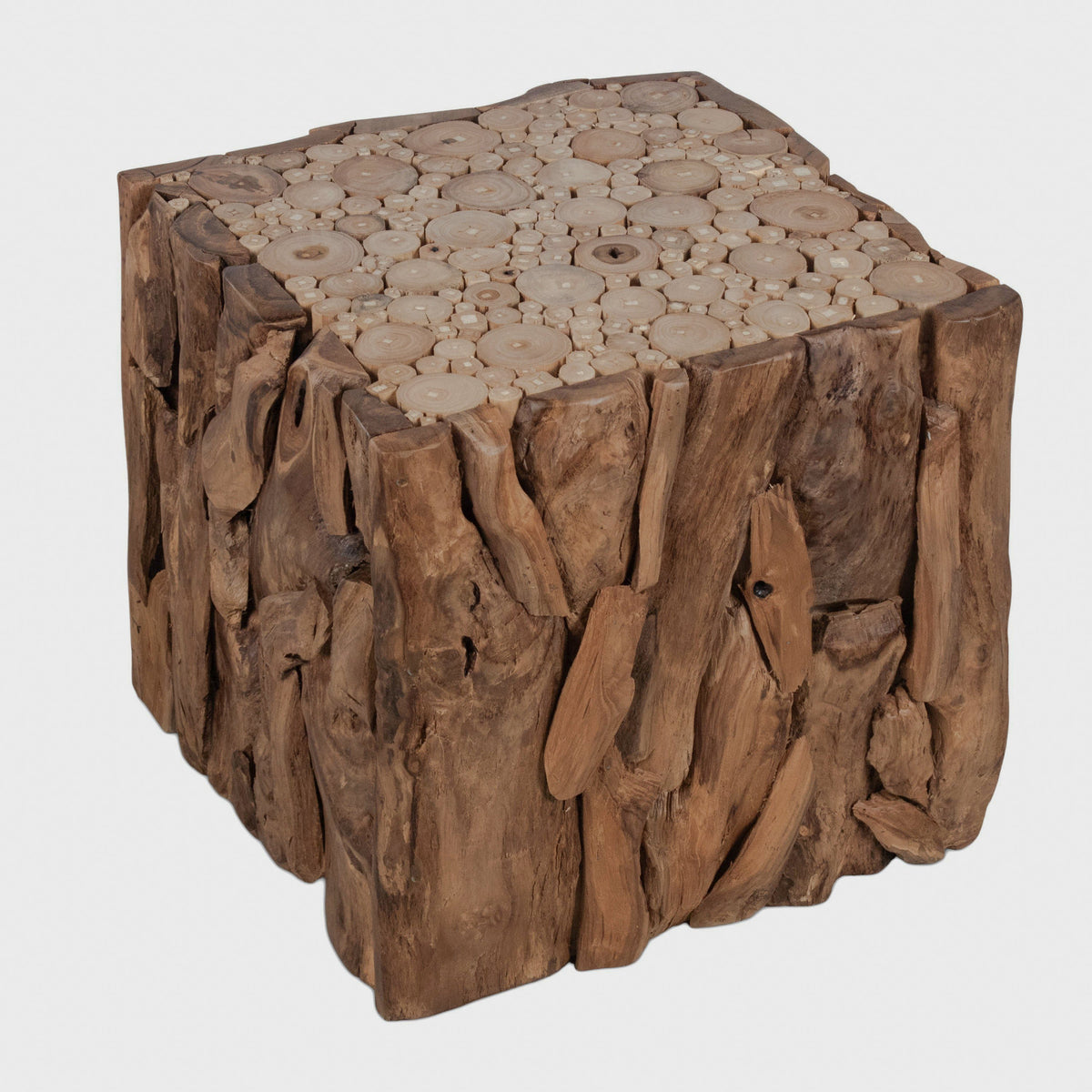 Zisa 17-Inch Teak Root End Table - Natural Brown / Teakwood