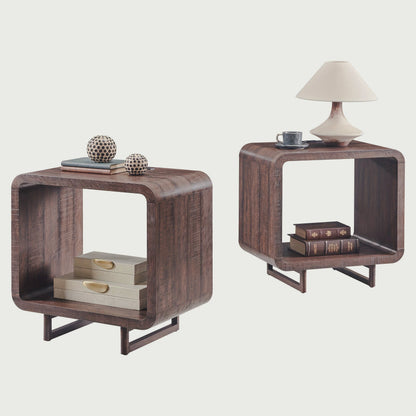 Rounded Charging End Table with Open Shelf