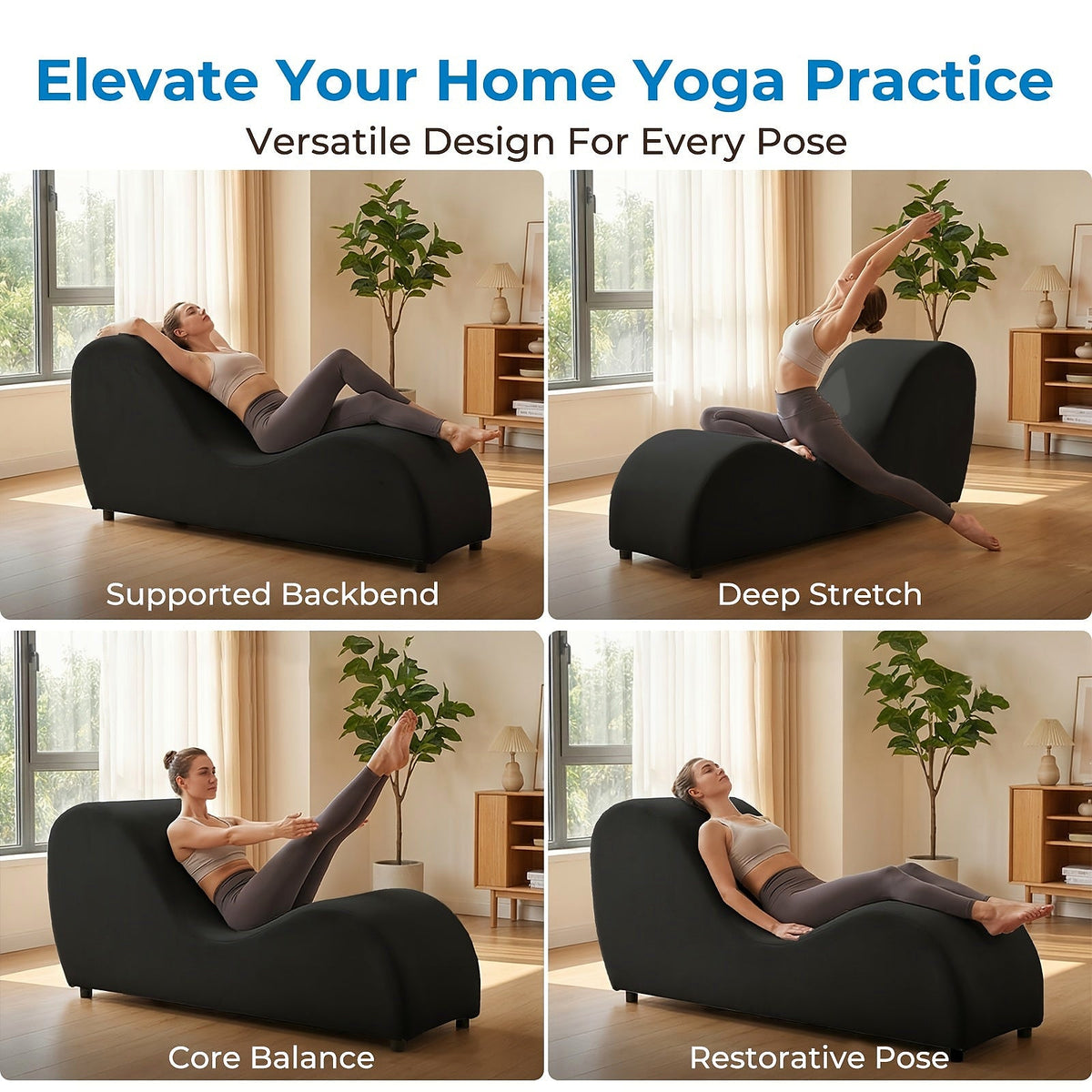 Black velvet curved yoga chaise lounge