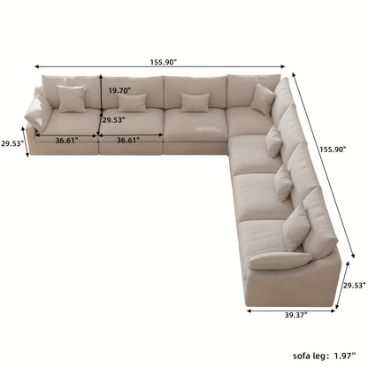 155-Inch Chenille L-Shaped Modular Sectional — l-shaped footprint and module dimensions diagram