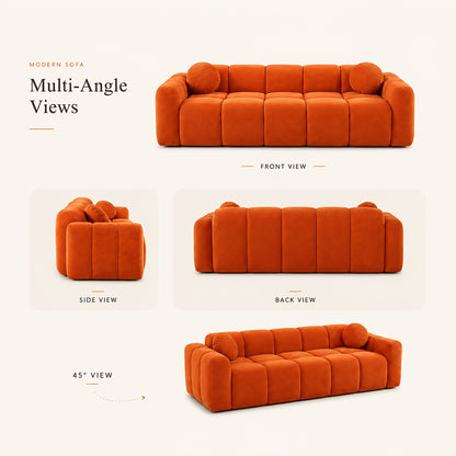 98-Inch Corduroy Low-Profile Sofa — isolated front, rear and side view collage