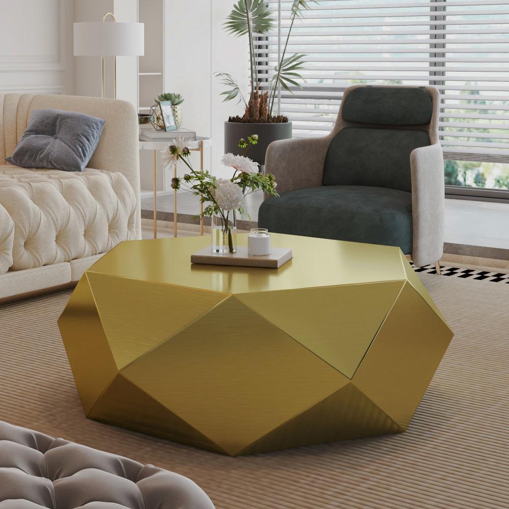 Gold-Tone Faceted Stainless-Steel Coffee Table