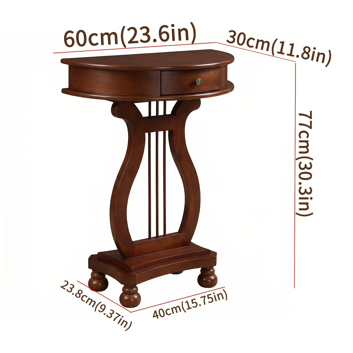 Dimension diagram showing a 23.6-inch-wide, 11.8-inch-deep and 30.3-inch-high console.