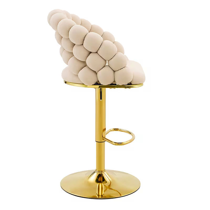 Beige bubble velvet bar stool with a gold tone base