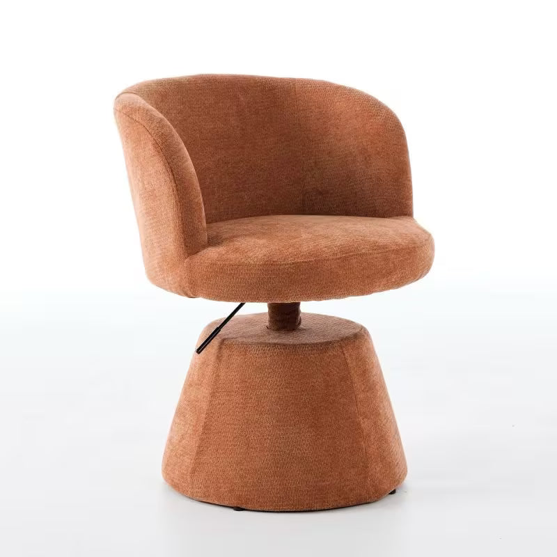 Angled front view of the terracotta chair and round pedestal base