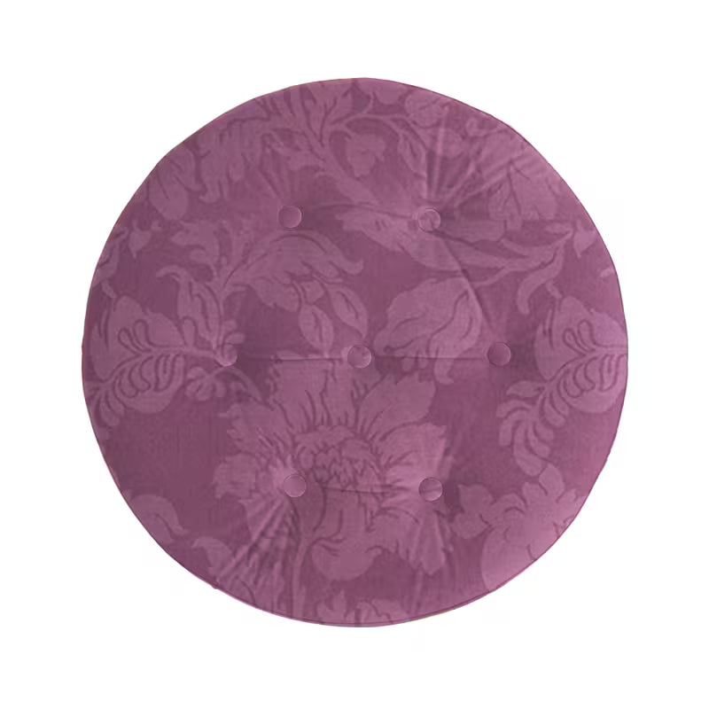 Overhead view of the round purple floral ottoman