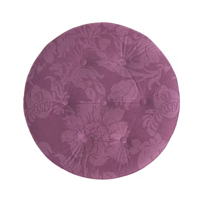 Overhead view of the round purple floral ottoman