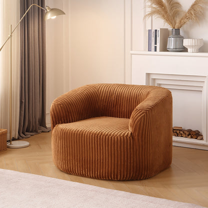Rounded Foam Lounge Chair — caramel ribbed upholstery option.