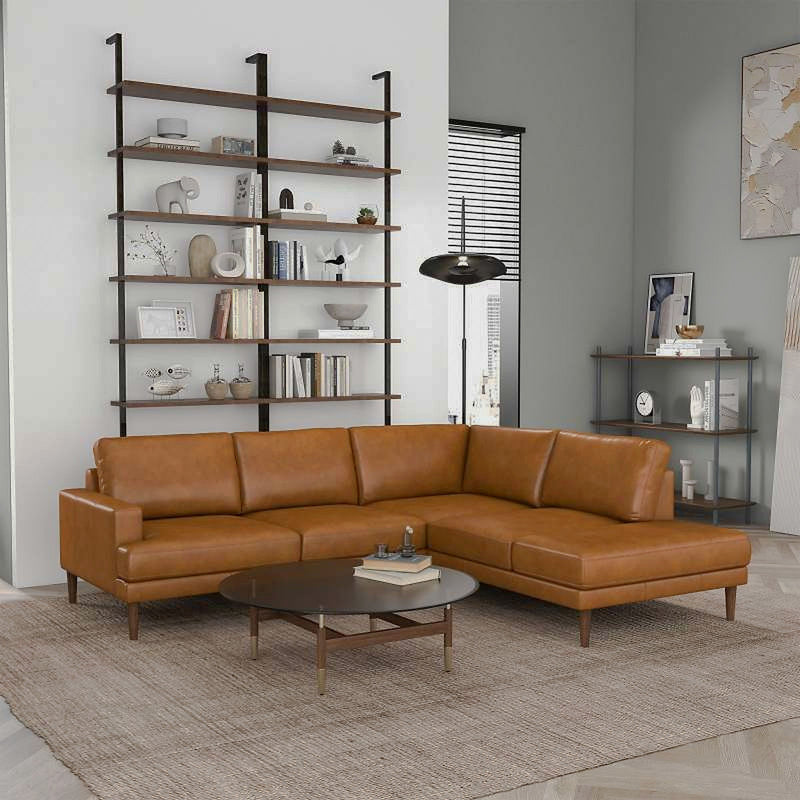 Corbin Tan Leather Sectional with Right-Facing Chaise — photo 1