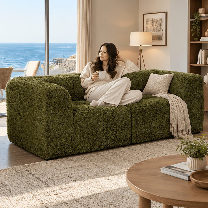 Oversized modular loveseat with two corner seats in a coastal living room