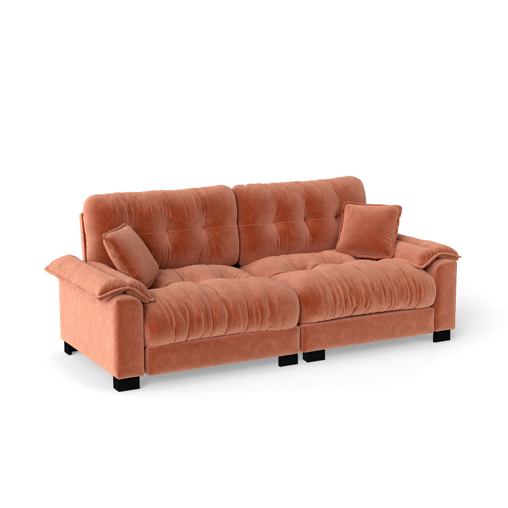 94-Inch Pleated Three-Seat Sofa — orange isolated front three-quarter view