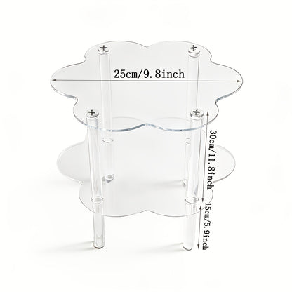 Dimension diagram of the clear cloud-shaped acrylic side table