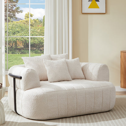 64-Inch Bouclé Deep-Seat Lounge Chair — beige front three-quarter view by a window