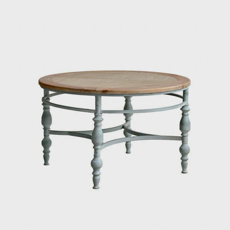 Rustic Round Coffee Table with Turned-Leg Frame