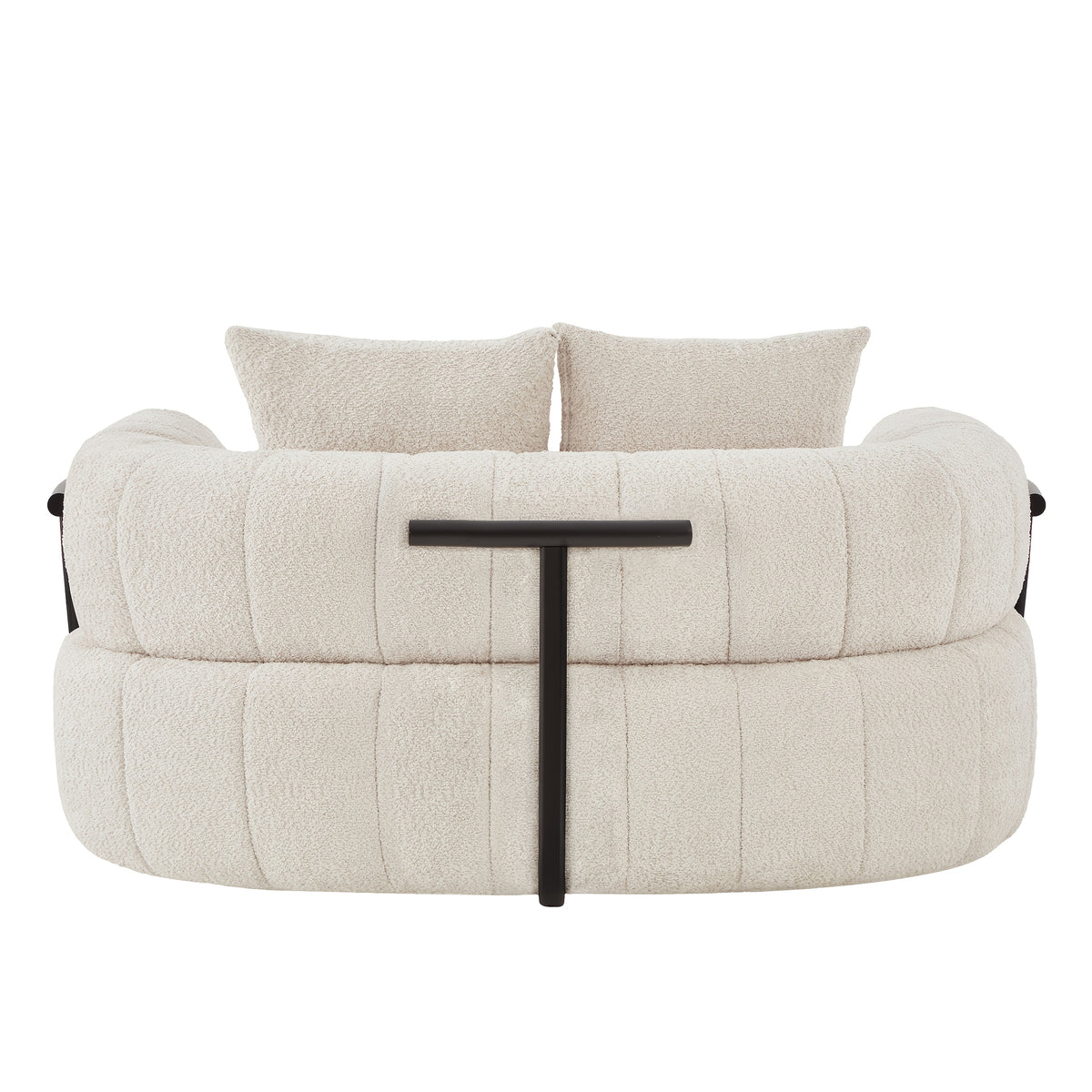 64-Inch Bouclé Deep-Seat Lounge Chair — beige isolated rear view with metal supports