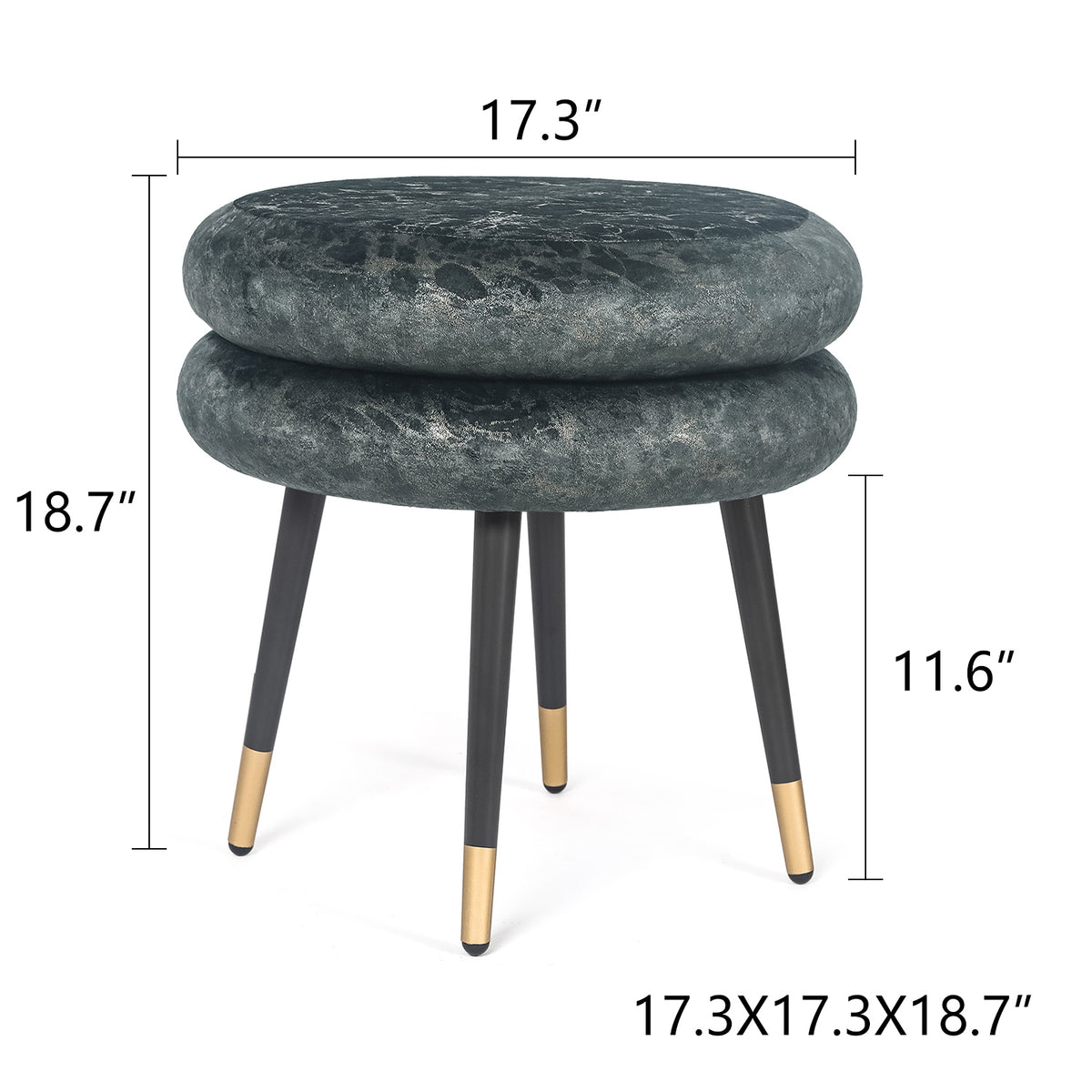 Ottoman dimension diagram showing 17.3-inch width and 18.7-inch height