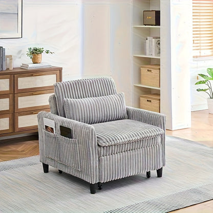 Corduroy convertible sleeper chair in grey