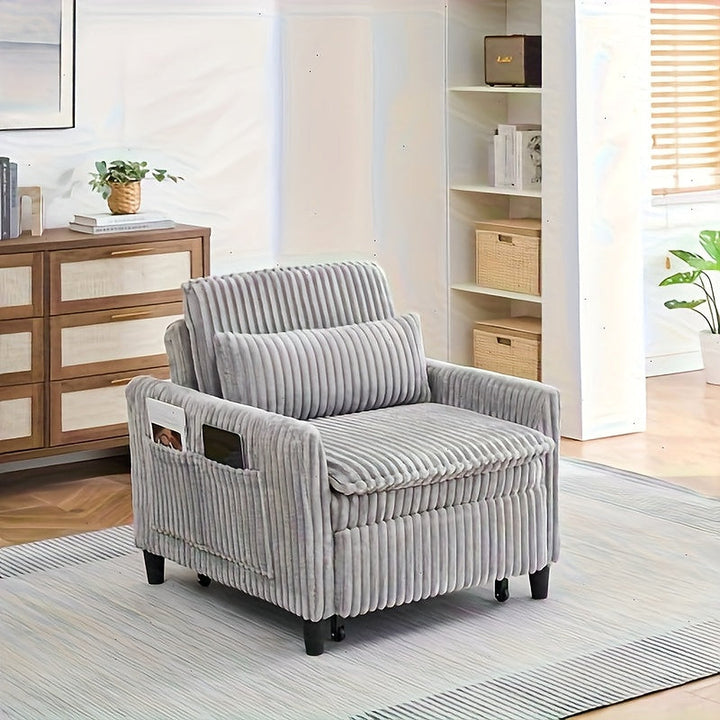 Corduroy convertible sleeper chair in grey