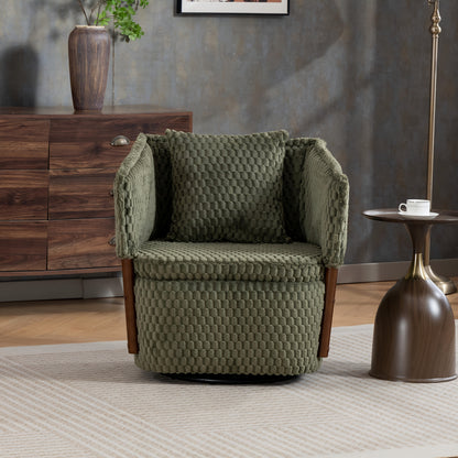 Textured Swivel Accent Chair with Storage — army green textured chair in a room